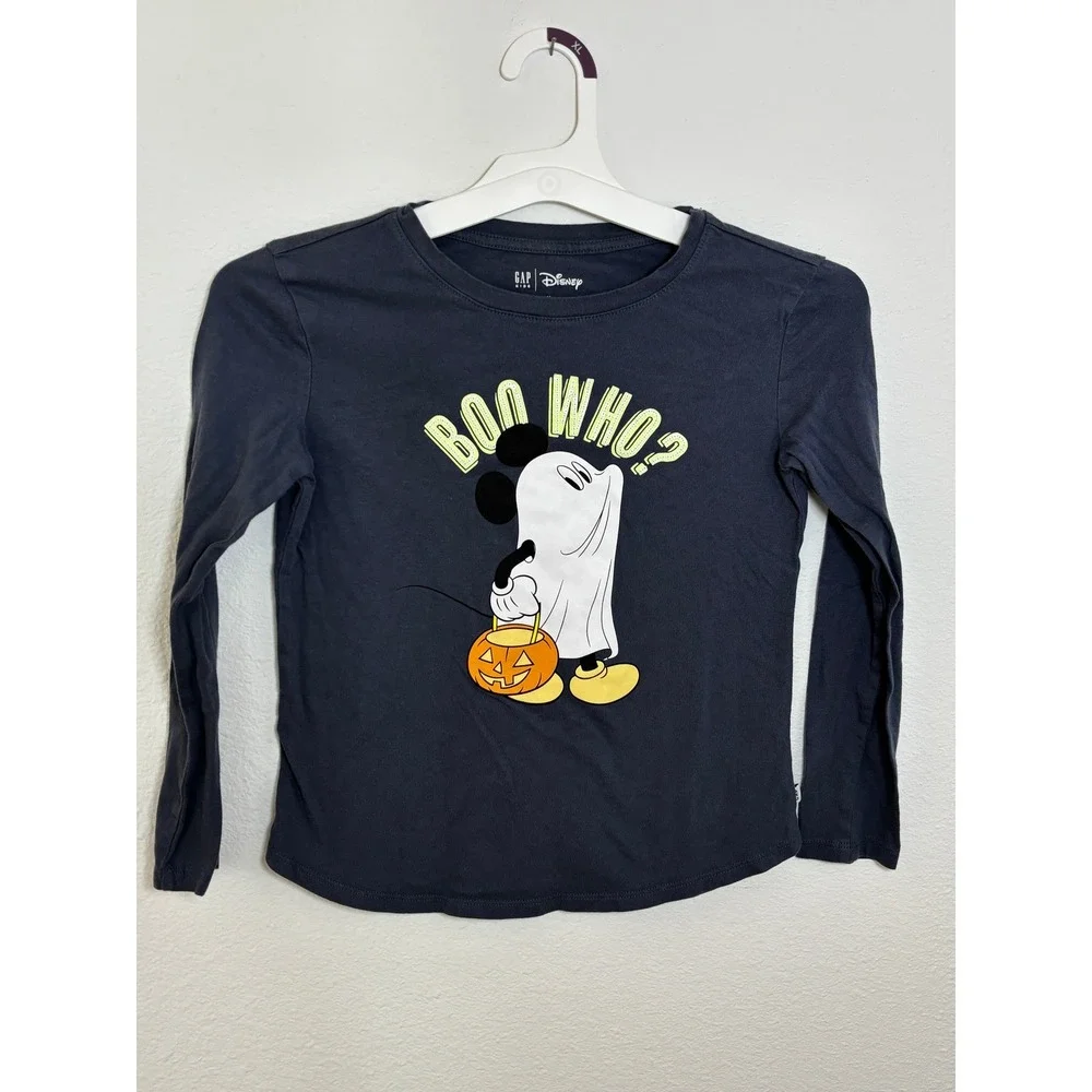 GAP Kids Disney Mickey Mouse Halloween Ghost Boo Who Long Sleeve Shirt Gray M